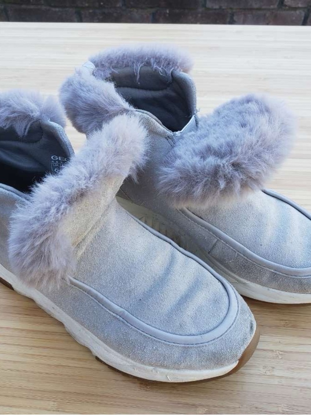 Women’s Grey Suede Fur-Trim Slip-On Sneakers